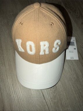 Michael Kors Tan and White 'KORS' Baseball Cap